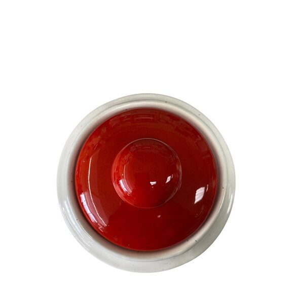 Vintage Italian Ceramic Canister With Hand-Painted Fruit Motif & Red Lid - Picture 6 of 9